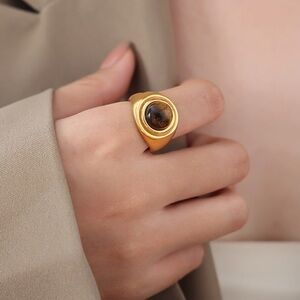 18K Gold Plated Tiger’s eye Stone Ring*Chunky Vintage Artsy Old Money*MLR078